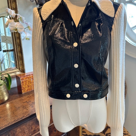 NEW WITH TAGS Cinq a Sept Knit Sleeve Ciara Jacket/XXS/XS Black& ivory - Picture 6 of 16